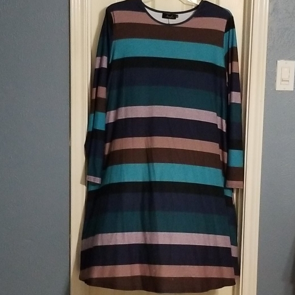 Amzplus long sleeve knee-length dress with pockets - Picture 1 of 2